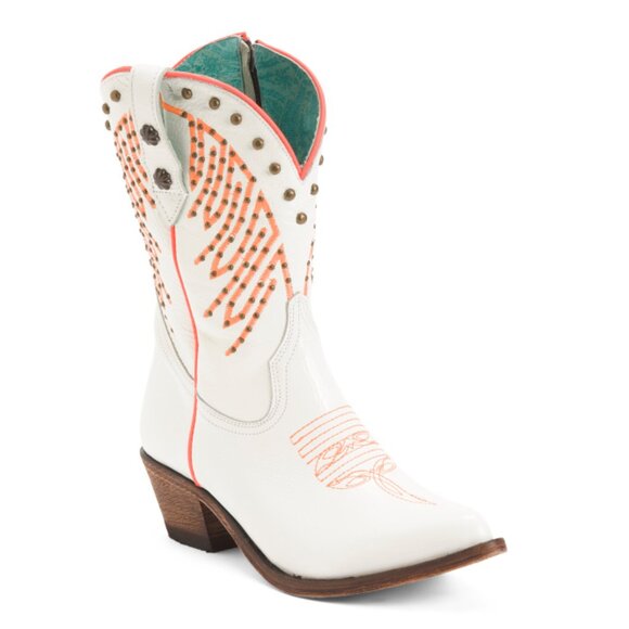 CORRAL BOOTS  Mexico Leather Fluorescent Embroidered Snip Toe Western Boots - Picture 1 of 2